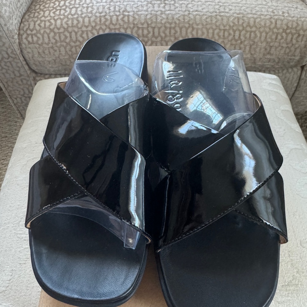 UGG Black Patent Slide Sandals